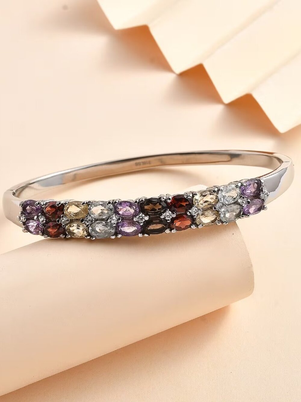 Multi Gemstones 10.50 ctw Bangle Bracelet in Stainless Steel (8.00 In) - NEW